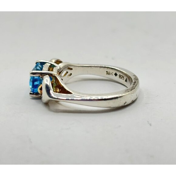 Lorenzo Blue Topaz Ring 18K Gold & Sterling Silver Size 7.5 - Picture 4 of 8